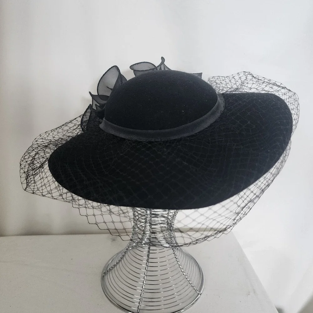 Sonni San Fransisco Lancaster 100% Wool Vintage Black Church Funeral Lace Hat US